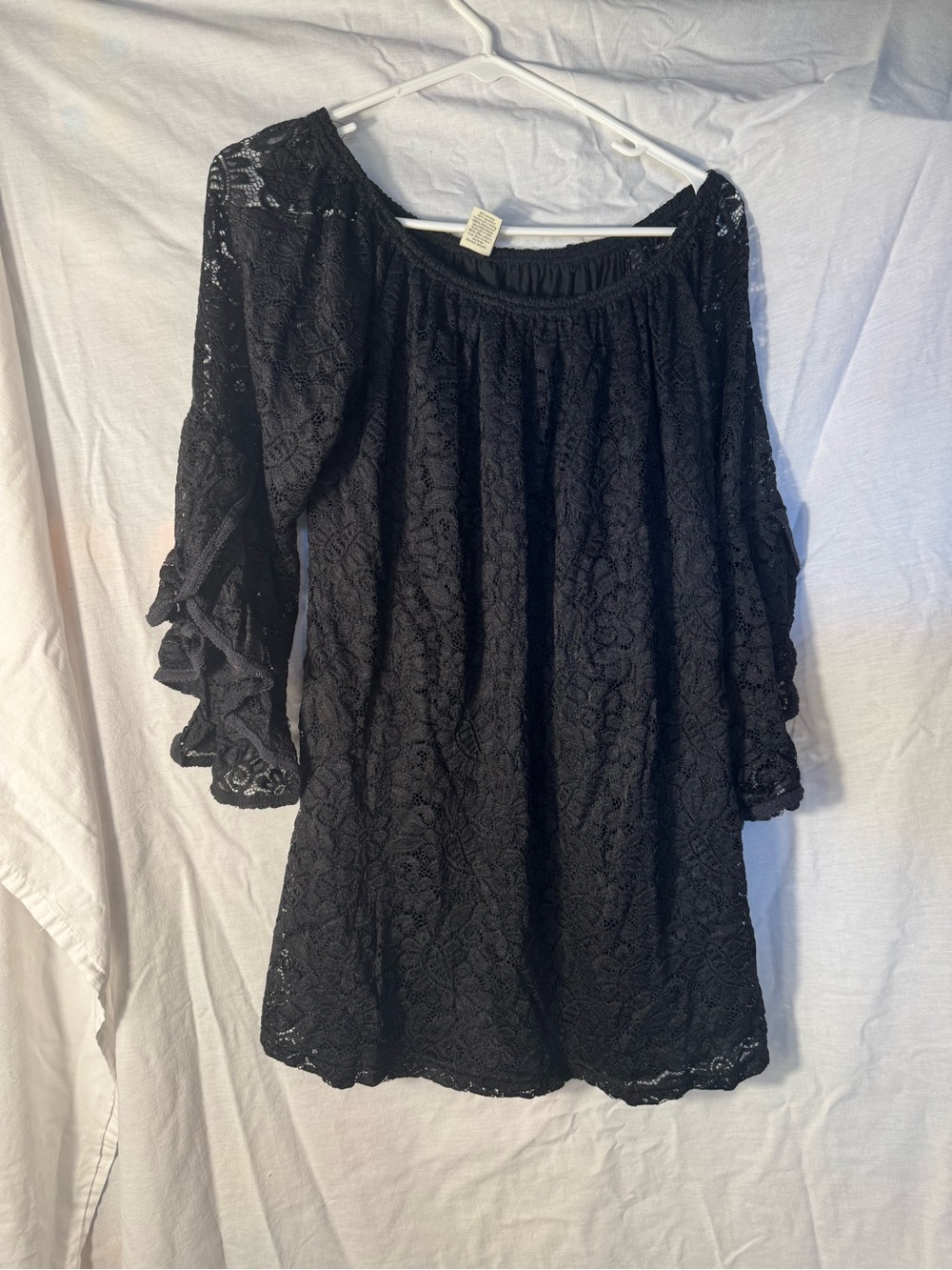 Lildy Black Full Lace Off the Shoulder Tunic Dress Size L/XL Boho Feminine